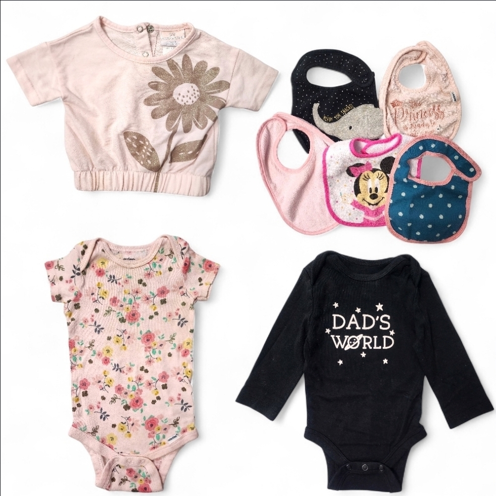 Baby Girl Clothing & Bib Bundle 3M–6/9M | Jumping Beans, Gerber, Disney